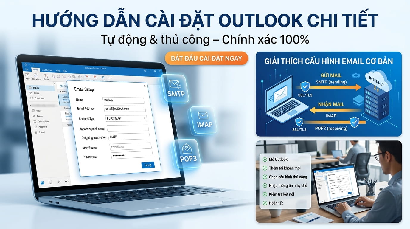 Hướng dẫn chi tiết các cách cấu hình và sử lý lỗi phổ biến trong mail outlook chuẩn
